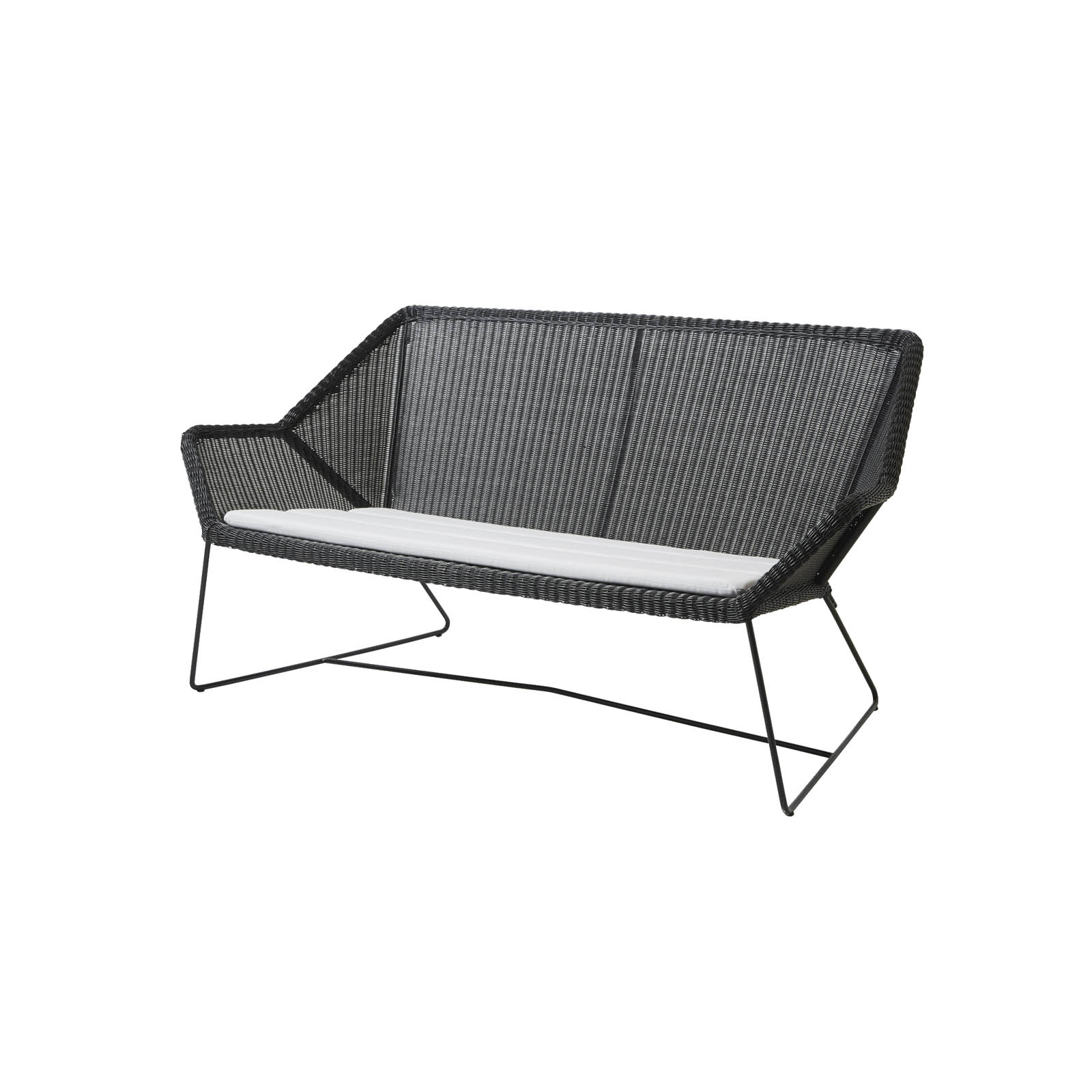 Breeze 2-Sitzer Sofa aus Cane-line Weave in Black mit Kissen aus Cane-line Natté in White