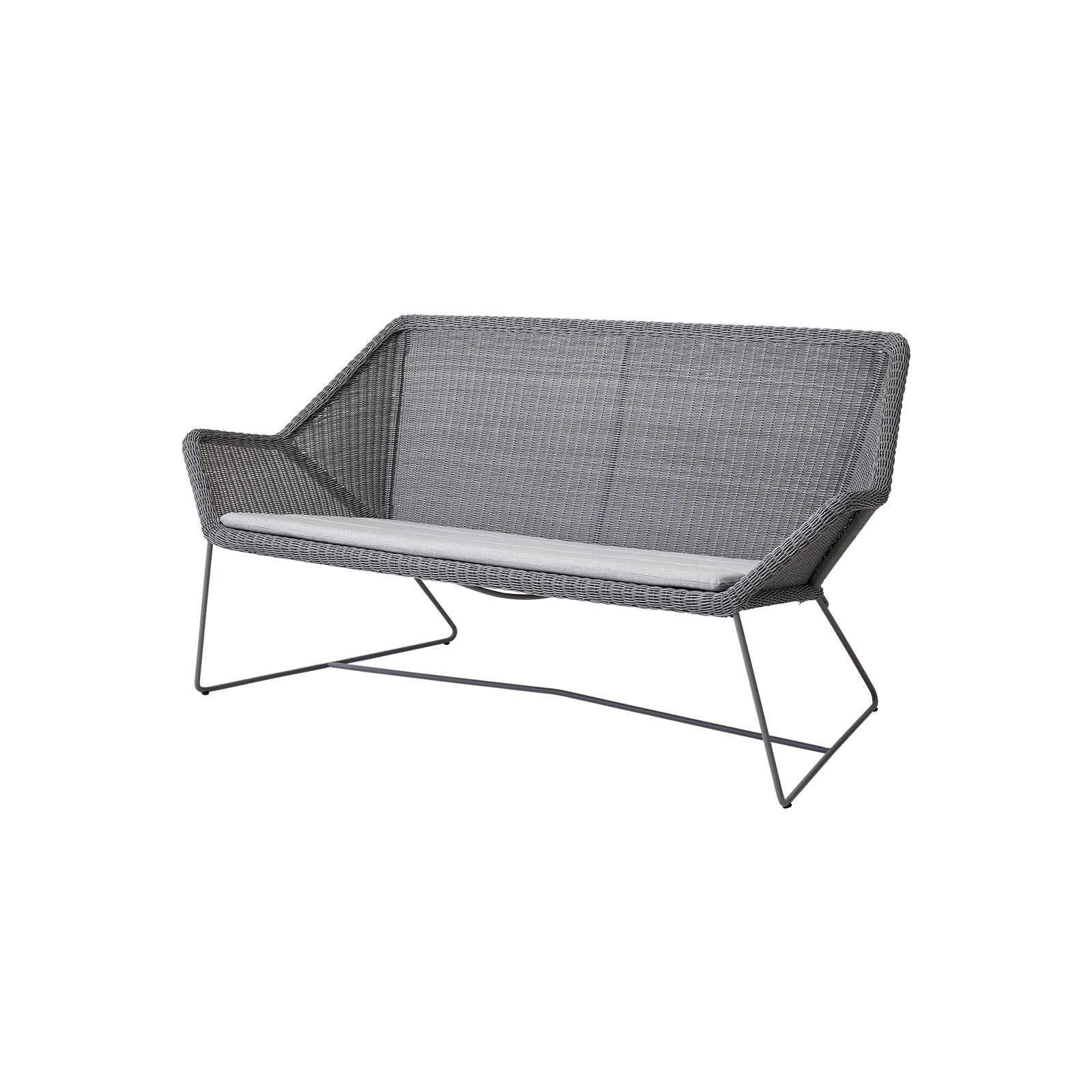 Breeze 2-Sitzer Sofa aus Cane-line Weave in Light Grey mit Kissen aus Cane-line Natté in Light Grey