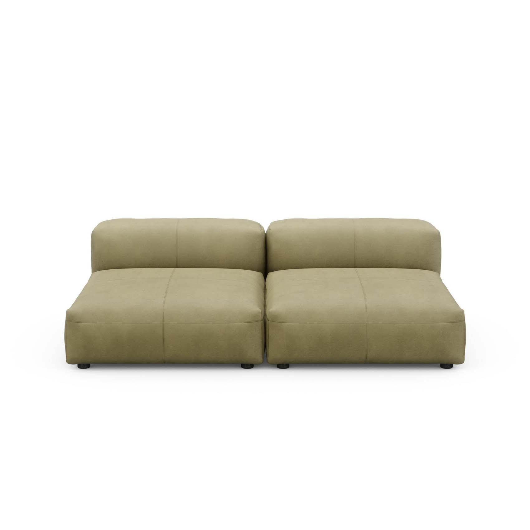 Two Seat Lounge Sofa L Leather Light Olive