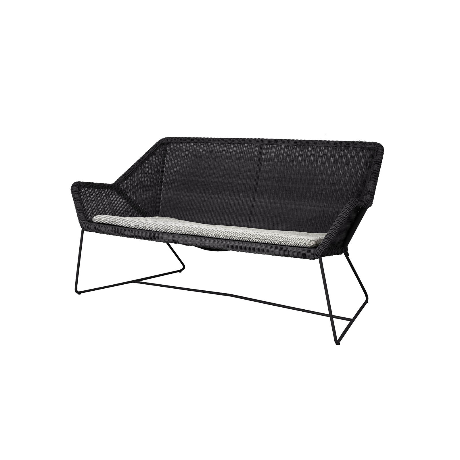 Breeze 2-Sitzer Sofa aus Cane-line Weave in Black mit Kissen aus Cane-line Focus in Light Grey