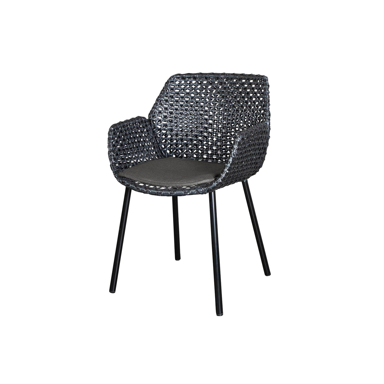 Vibe Stuhl aus Cane-line Weave in Graphite mit Kissen aus Cane-line Natté in Black