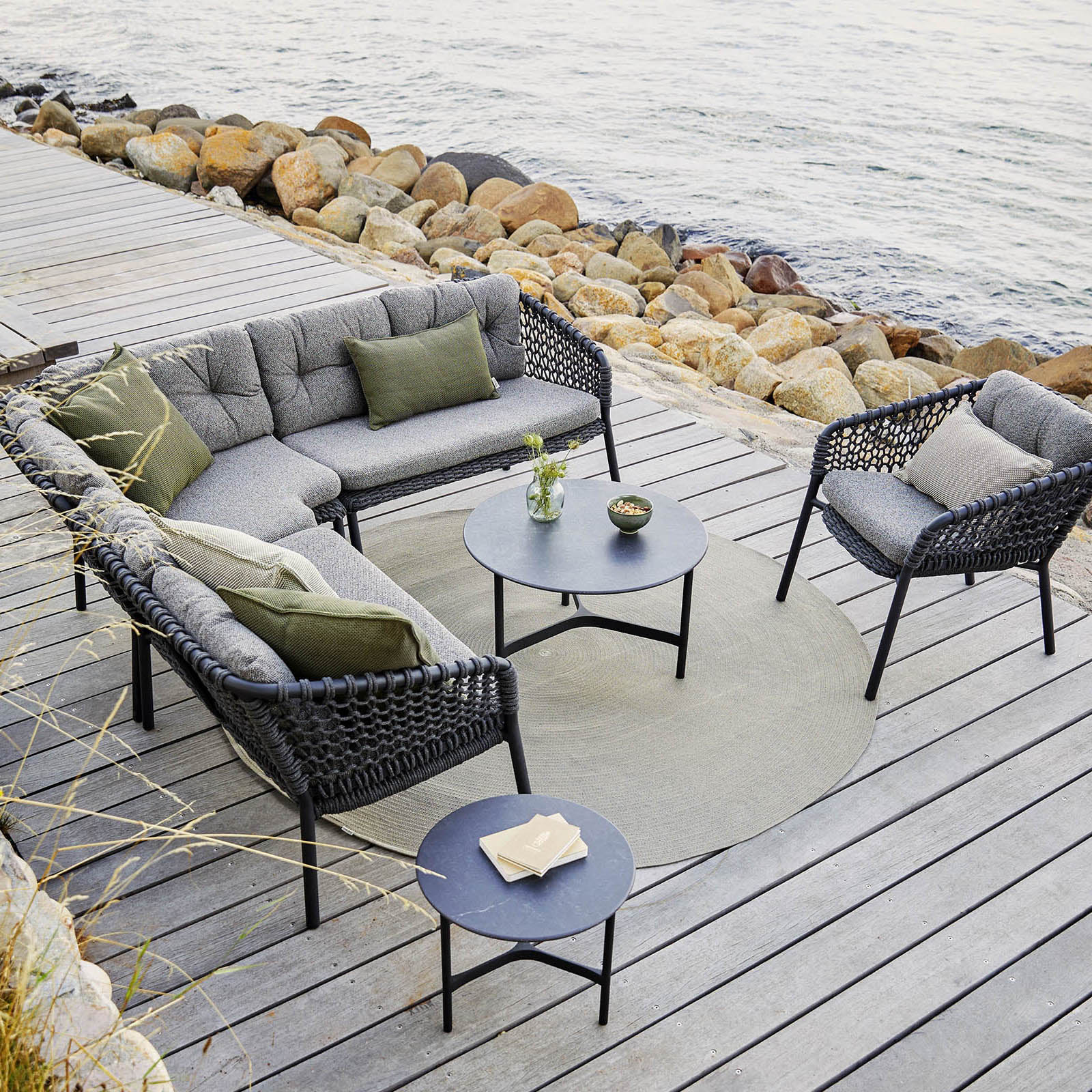 Ocean 2-Sitzer Sofa-Modul rechts aus Cane-line Soft Rope in Dark Grey