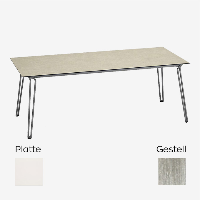 Slope Tisch Rechteckig in 200 x 90cm, Gestell in Edelstahl, Tischplatte in Weiß