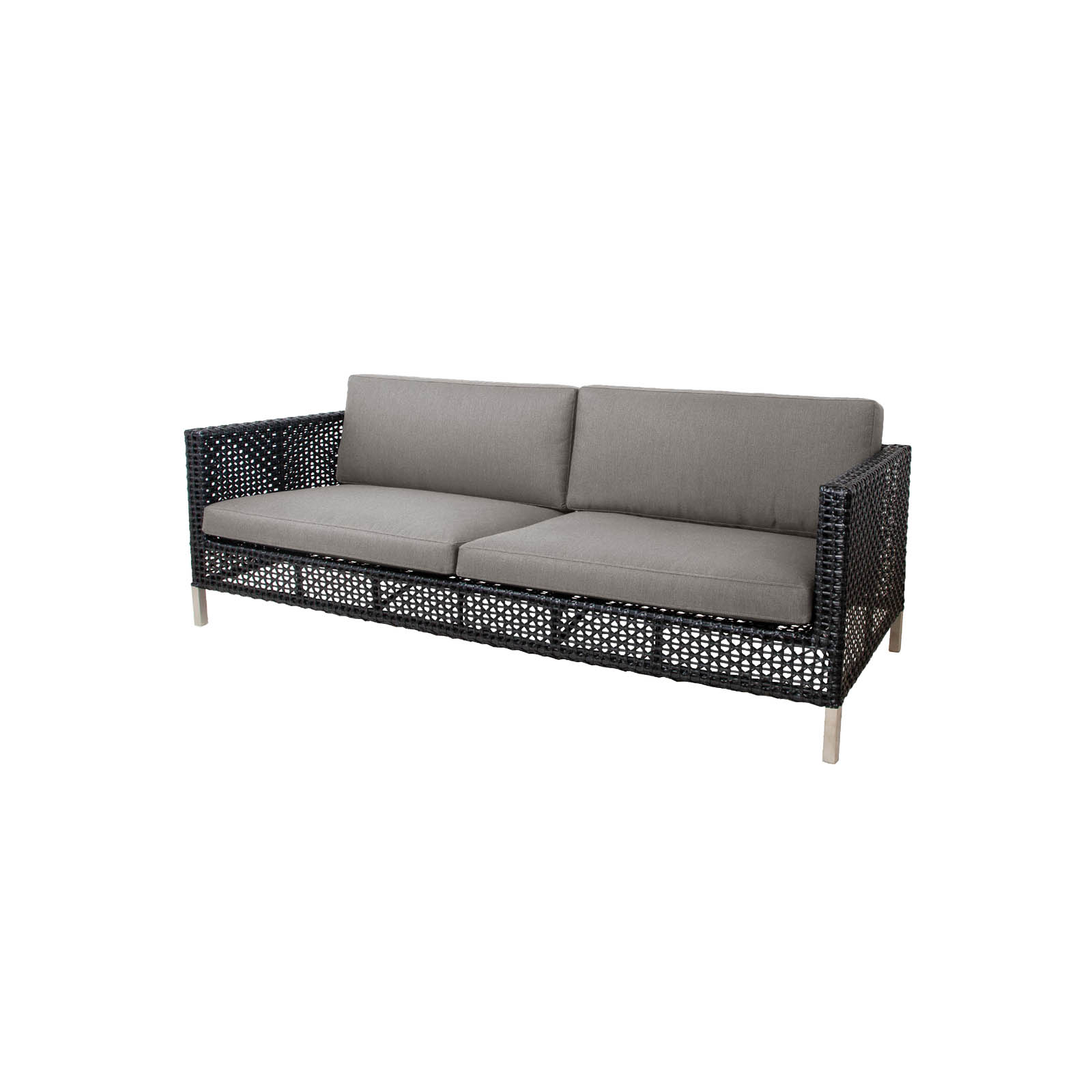 Connect 3-Sitzer Sofa aus Cane-line Weave in Graphite mit Kissen aus Cane-line Natté in Taupe