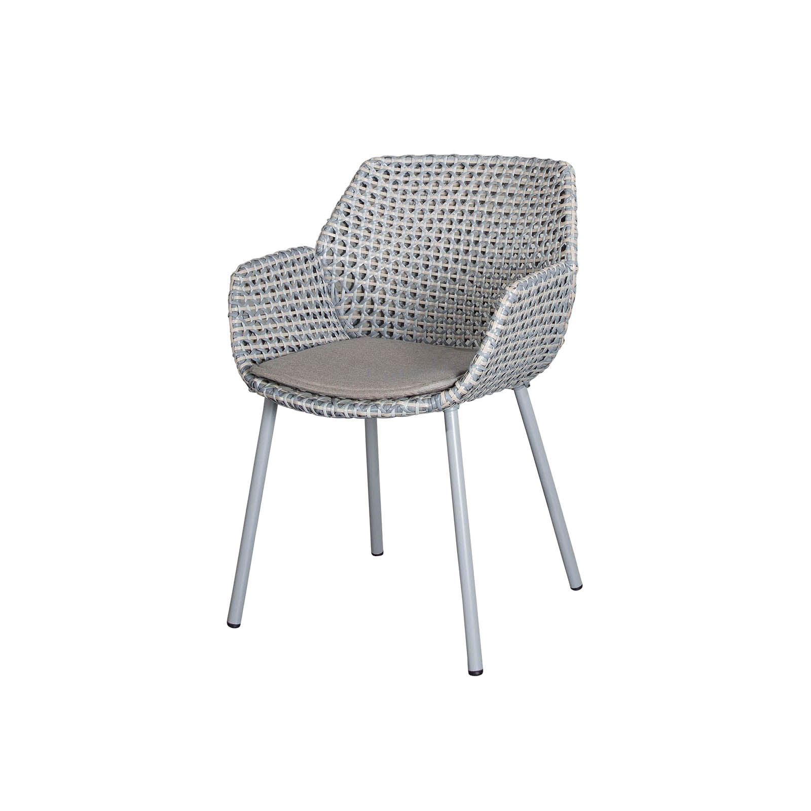 Vibe Stuhl aus Cane-line Weave in Light Grey/Grey/Taupe mit Kissen aus Cane-line Natté in Taupe