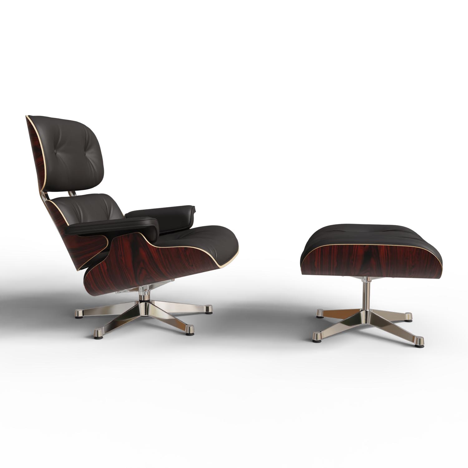 Lounge Chair and Ottoman 41212200 Santos Palisander Leder Premium F Farbe Chocolate Gestell Aluminium poliert