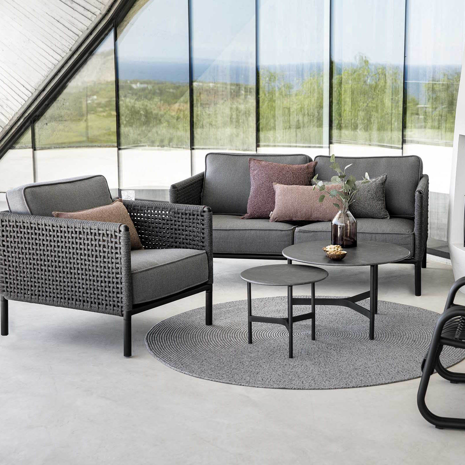 Encore 2-Sitzer Sofa aus Cane-line Soft Rope in Lava Grey