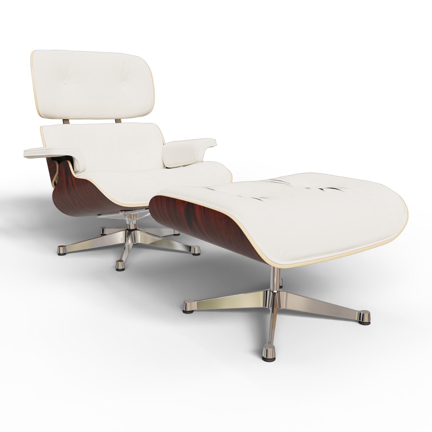 Lounge Chair and Ottoman 41212200 Santos Palisander Leder Premium F Farbe Snow Gestell Aluminium poliert