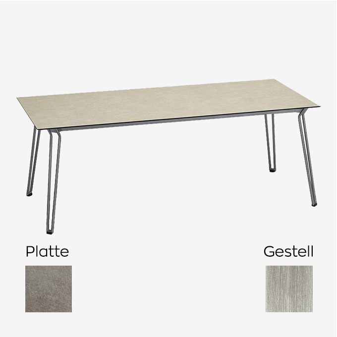 Slope Tisch Rechteckig in 200 x 90cm, Gestell in Edelstahl, Tischplatte in Steingrau