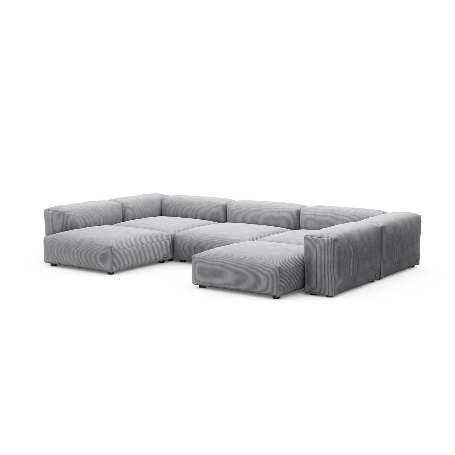 U-Shape Sofa L Cord Velours Light Grey