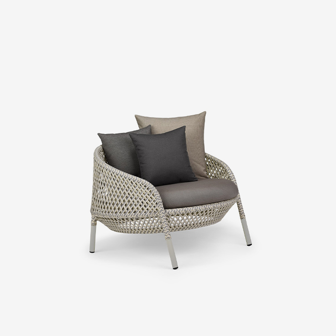 Lounge Chair Ahnda - Geflecht White Quarz Kissen Cool Dark Grey