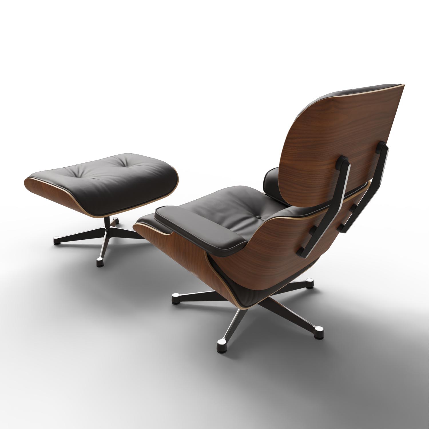 Lounge Chair und Ottoman 41212500 Nussbaumschale Gestell schwarz Leder in Braun