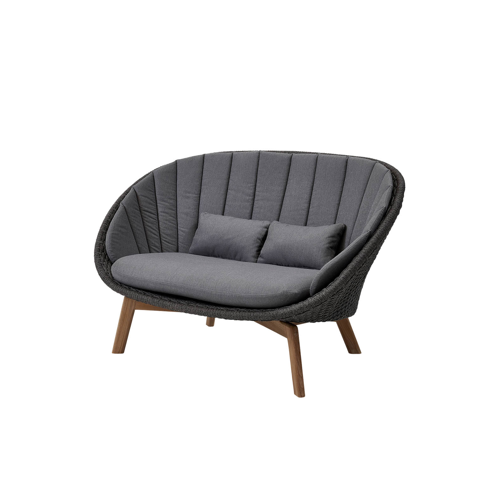 Peacock 2-Sitzer Sofa aus Cane-line Soft Rope in Dark Grey mit Kissen aus Cane-line Natté in Grey