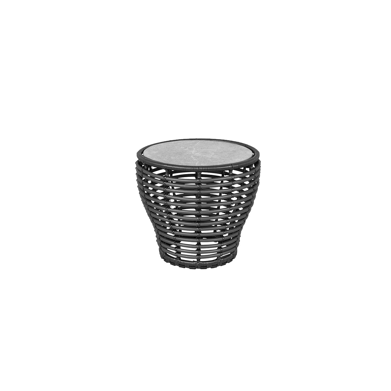 Couchtisch klein Basket aus CL Weave in Graphite mit Tischplatte aus Ceramic in Fossil grey