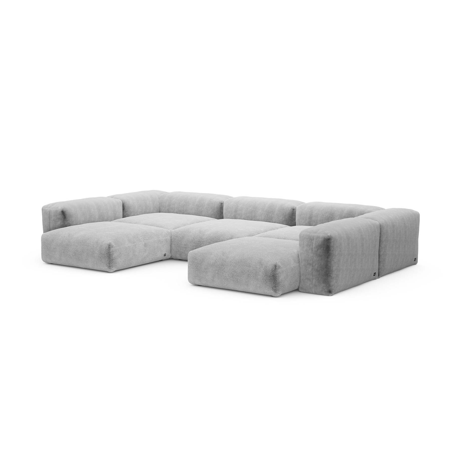 U-Shape Sofa L Faux Fur Grey