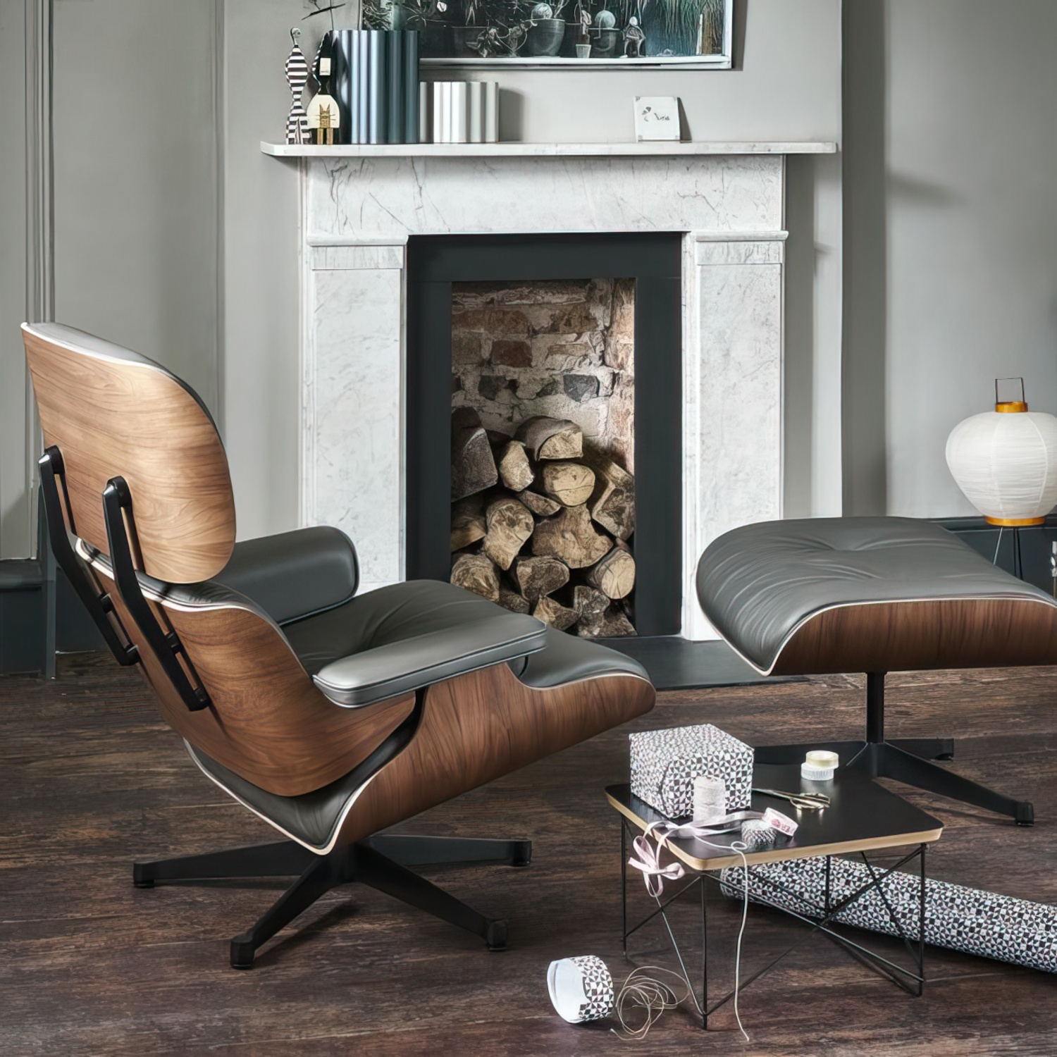 Lounge Chair and Ottoman 41212200 Santos Palisander Leder Premium Farbe Chocolate Gestell Aluminium poliert