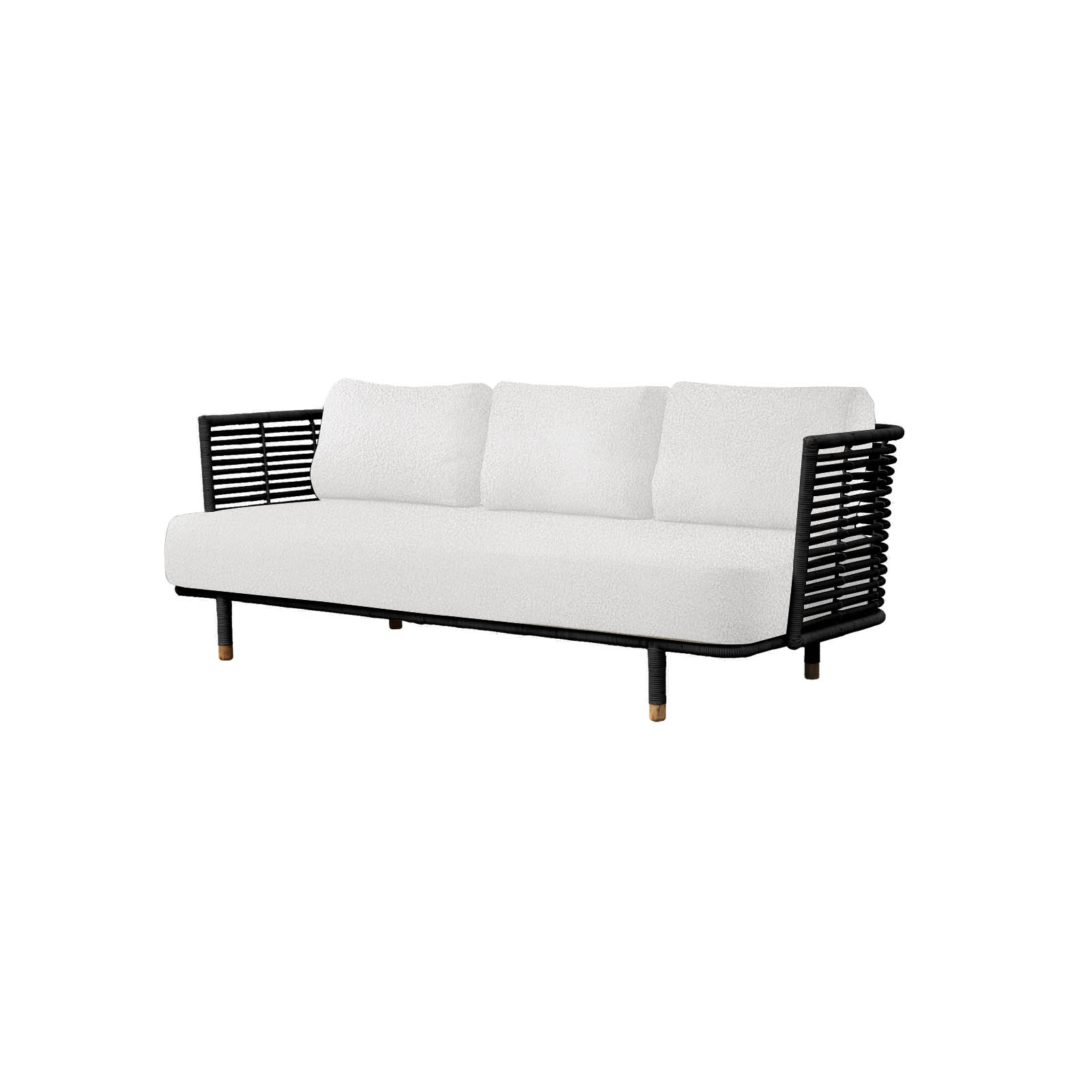 3-Sitzer Sofa Sense aus Rattan in Black mit Kissen aus CL Scent in White