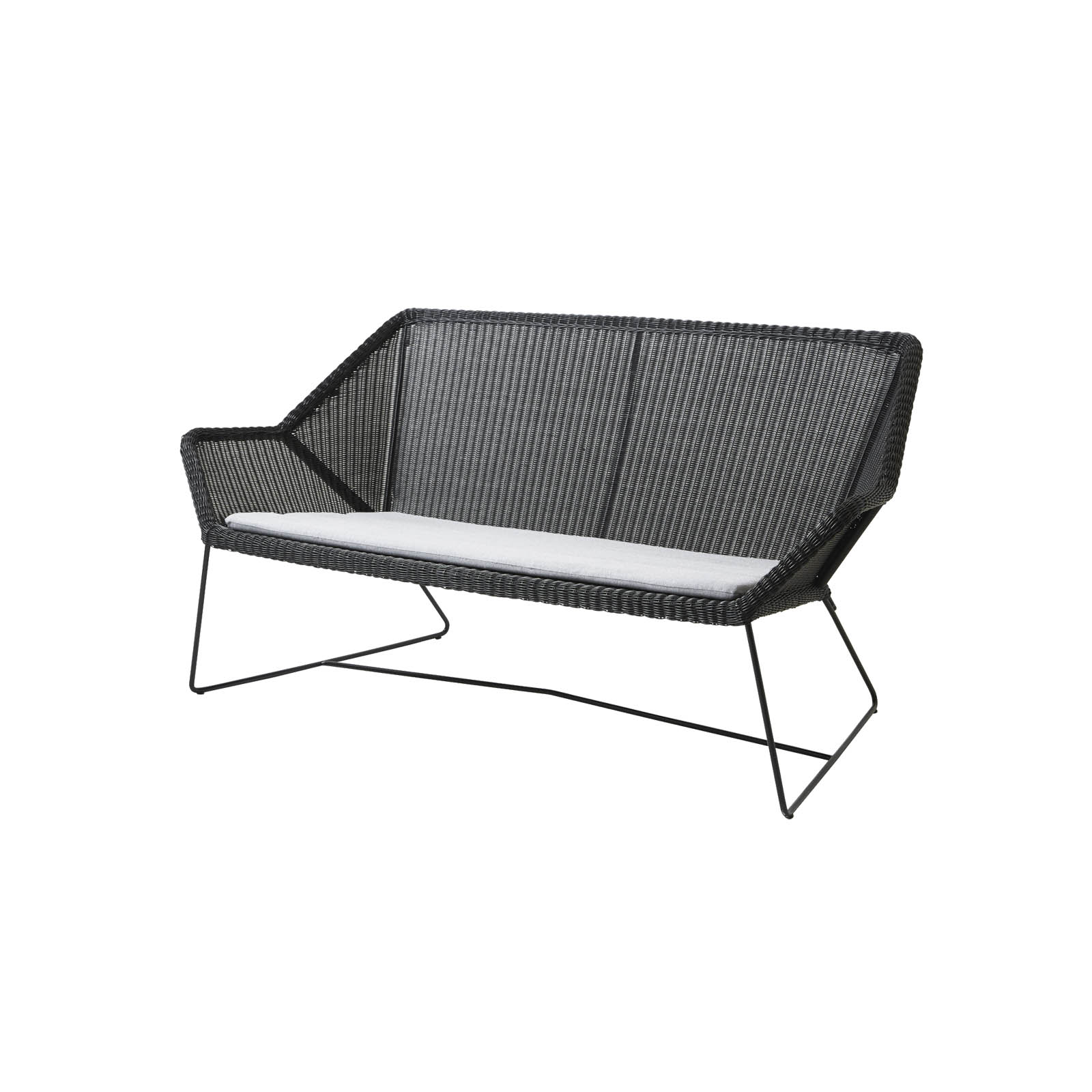 Breeze 2-Sitzer Sofa aus Cane-line Weave in Black mit Kissen aus Cane-line Natté in Light Grey