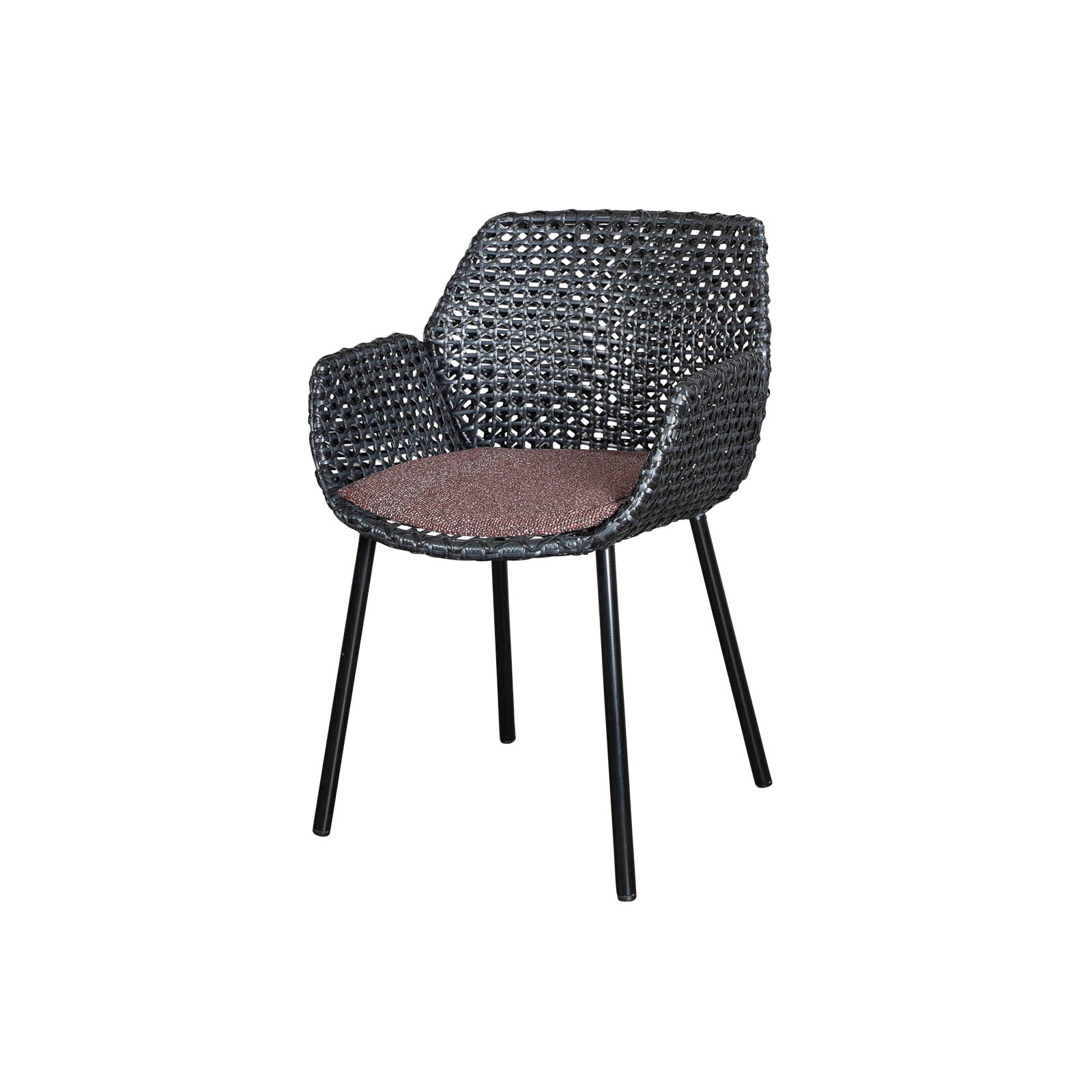 Vibe Stuhl aus Cane-line Weave in Graphite mit Kissen aus Cane-line Wove in Dark Bordeaux
