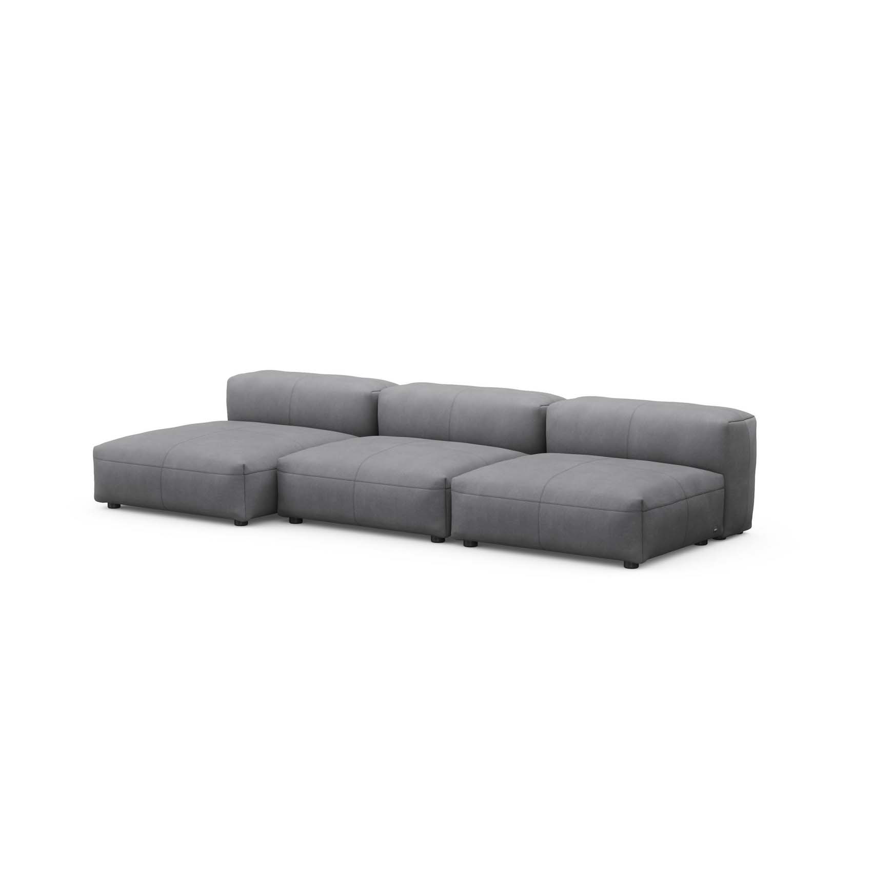 Three Seat Sofa L Leather Dark Grey