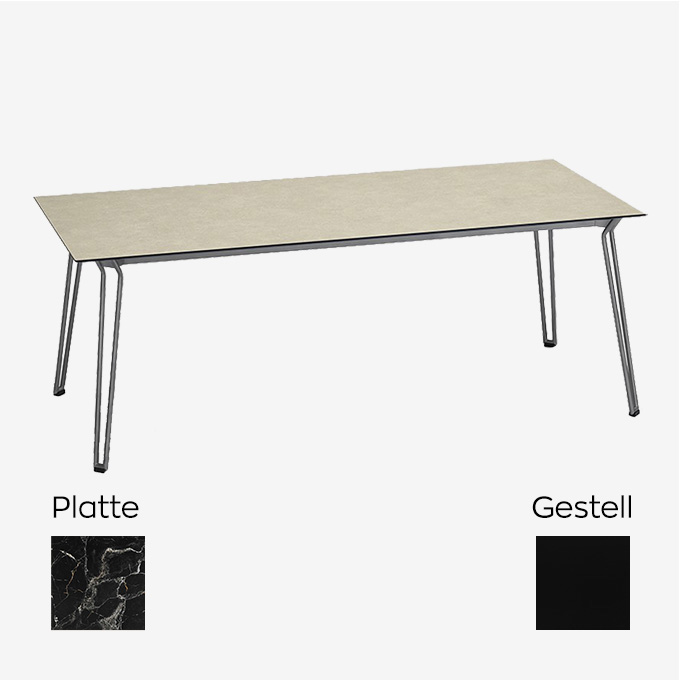 Slope Tisch Rechteckig in 200 x 90cm, Gestell in Schwarz, Tischplatte in Mamor Schwarz