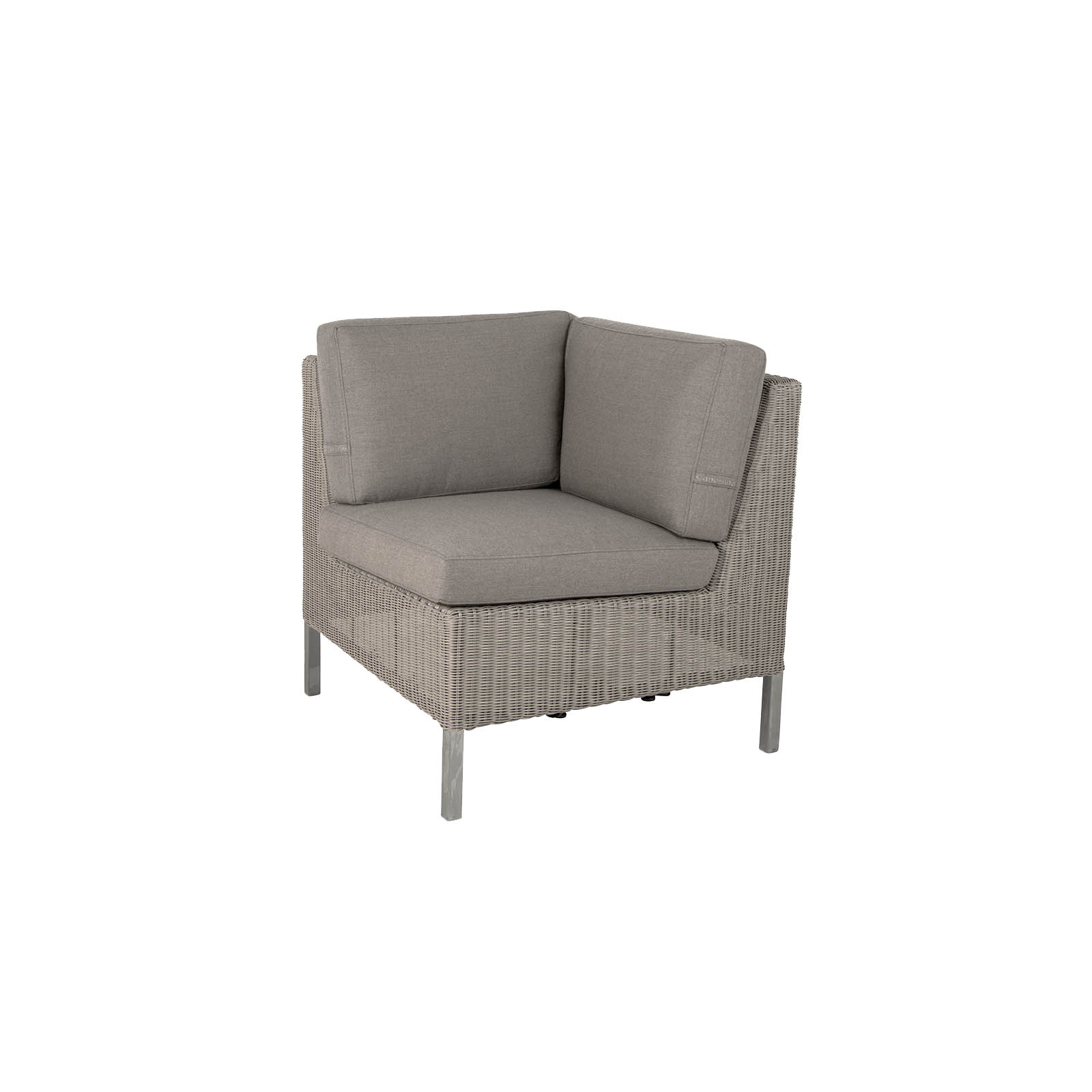 Connect Dining Lounge Sofa Eckmodul aus Cane-line Weave in Taupe mit Kissen aus Cane-line Natté in Taupe