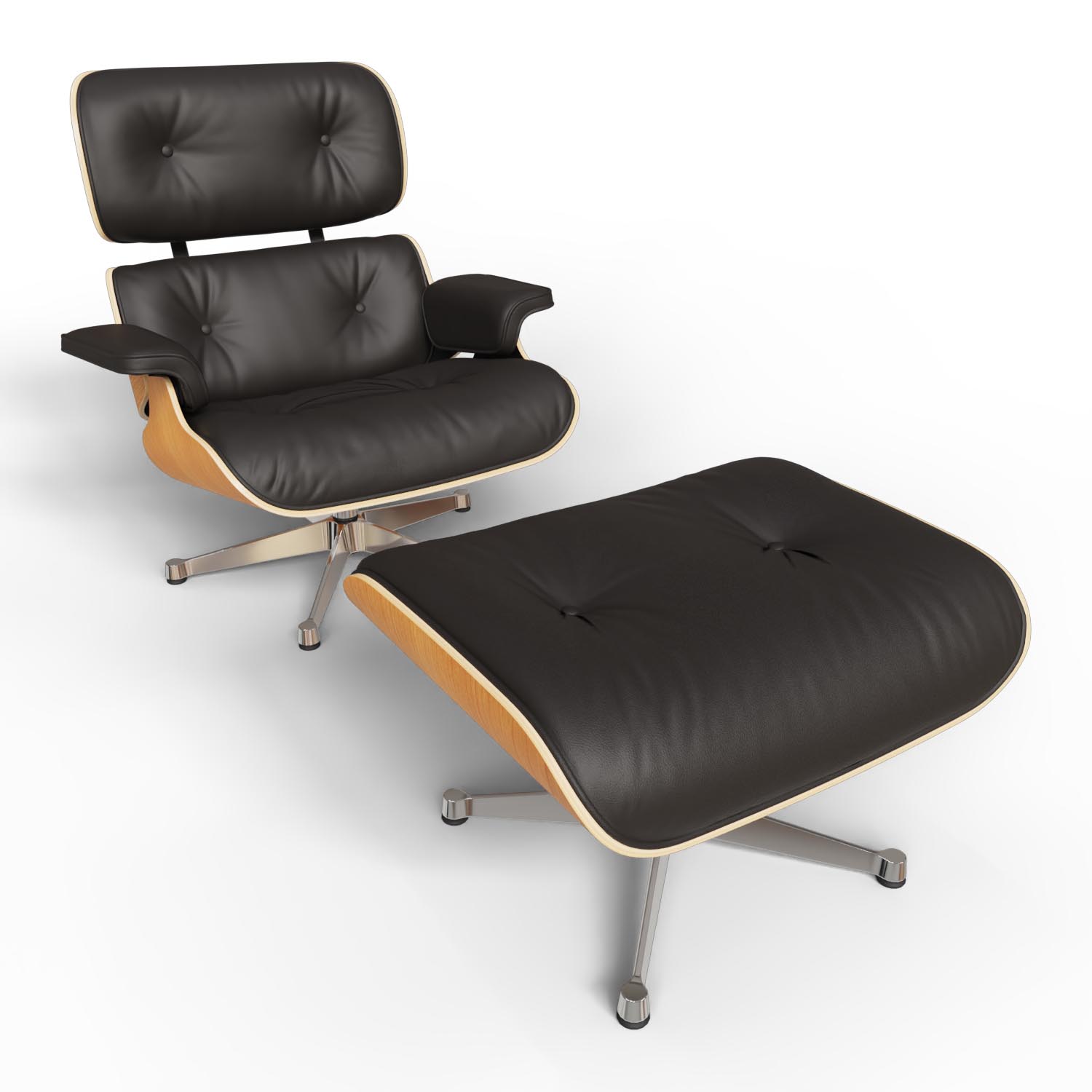Lounge Chair und Ottoman 41213300 Amerikanischer Kirschbaum Gestell schwarz Leder in Chocolate