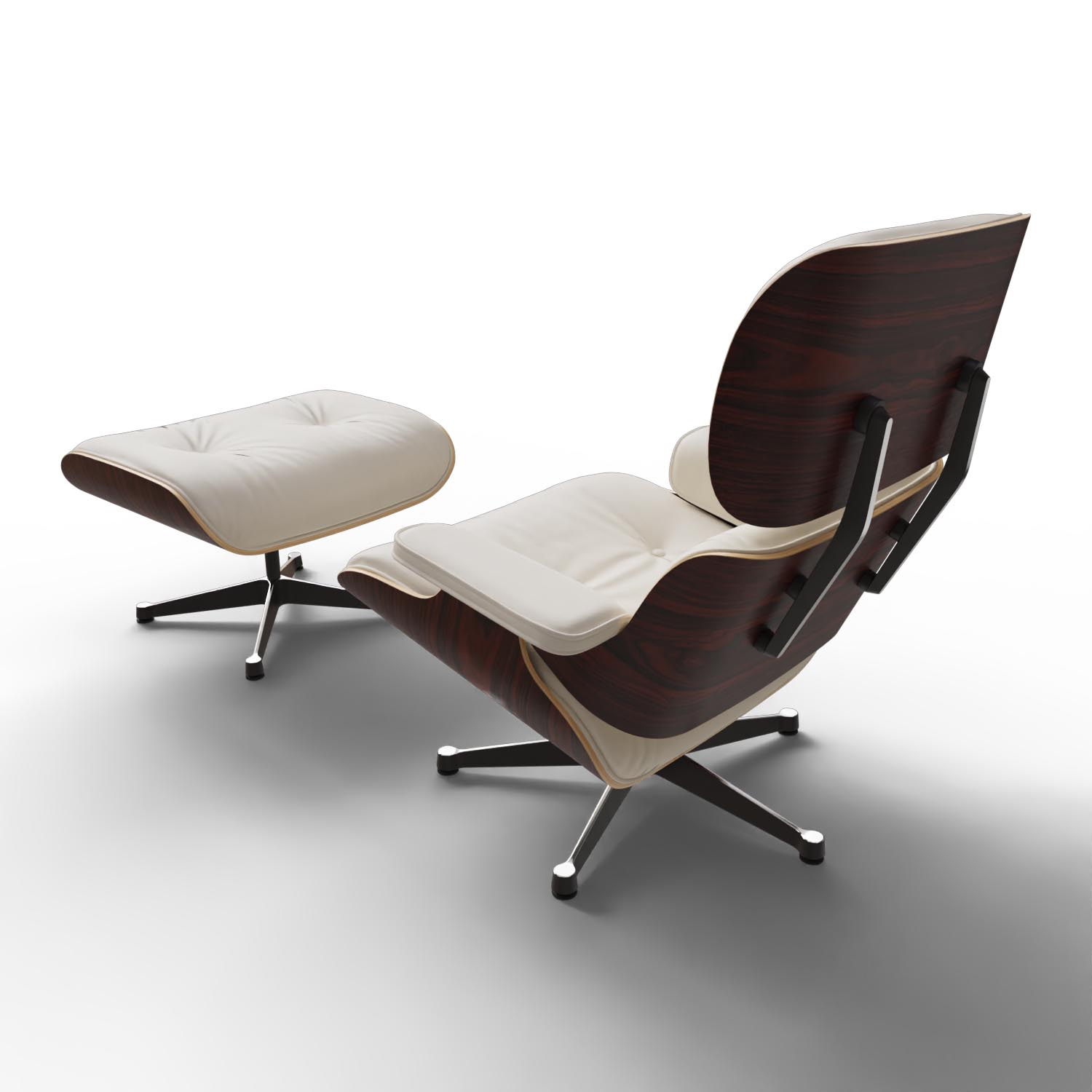 Lounge Chair and Ottoman 41212200 Santos Palisander Leder Premium F Farbe Snow Gestell Aluminium in Schwarz