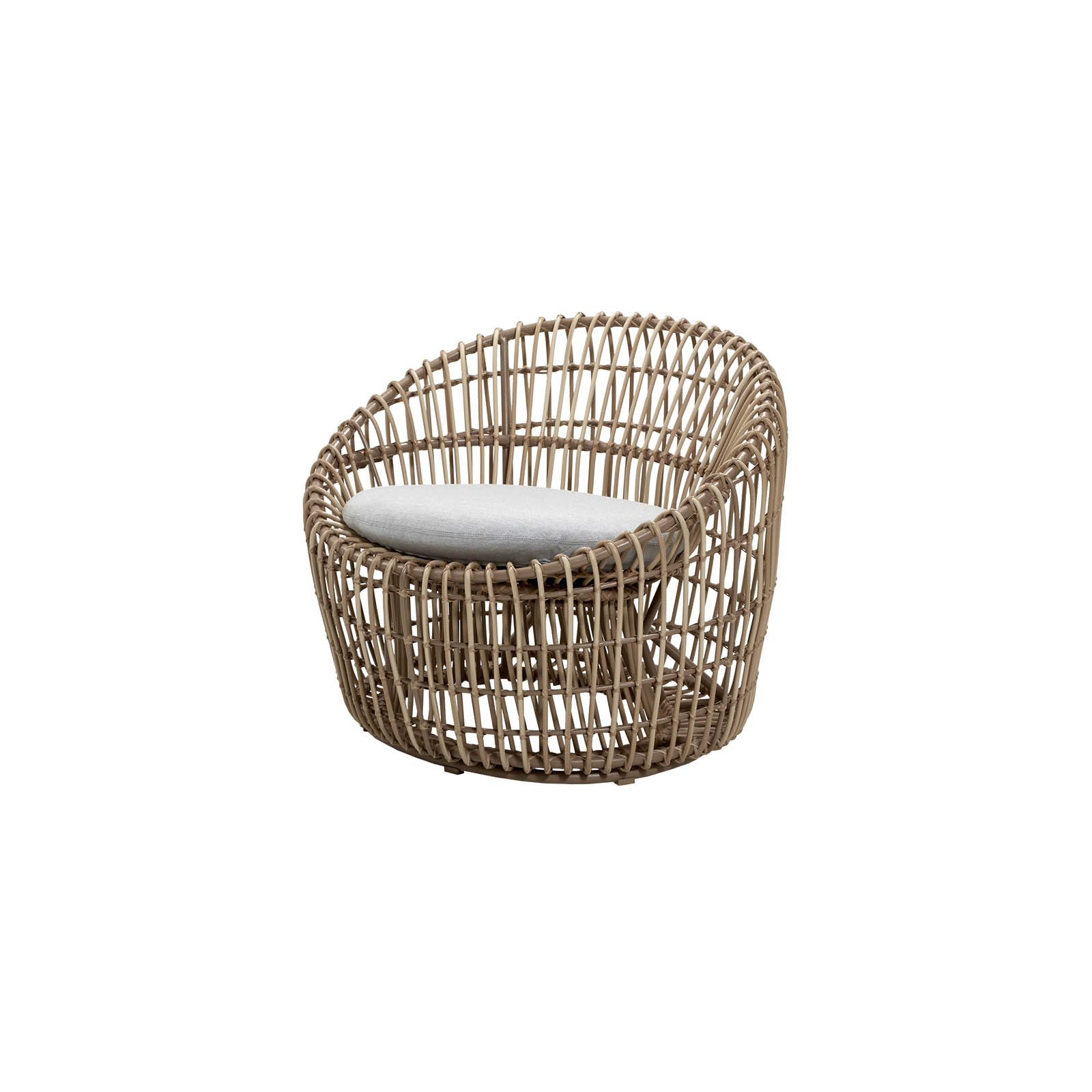 Nest round Sessel aus Cane-line Weave in Natural mit Kissen aus Cane-line Natté in Light Grey