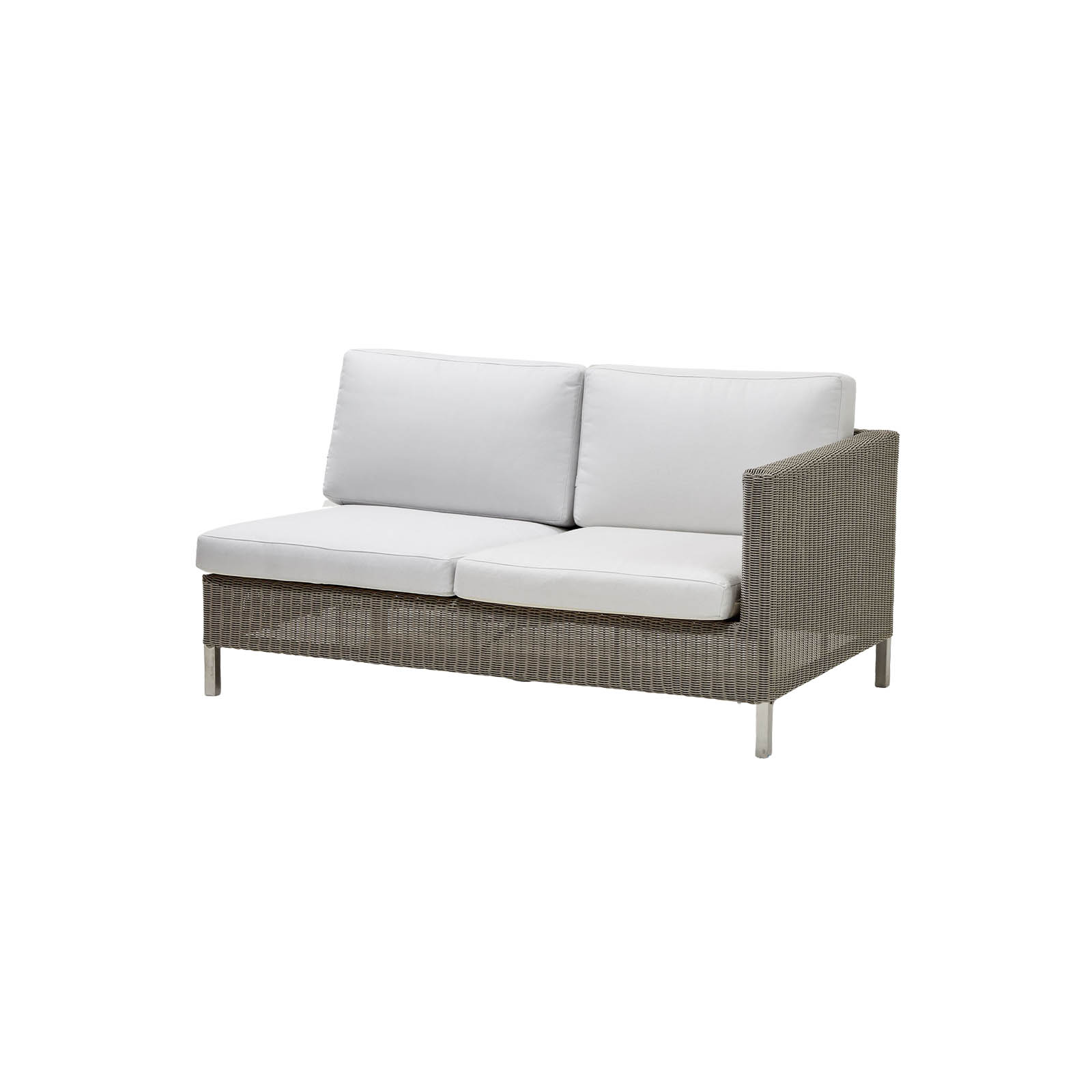 Connect 2-Sitzer Modul-Sofa links aus Cane-line Weave in Taupe mit Kissen aus Cane-line Natté in White