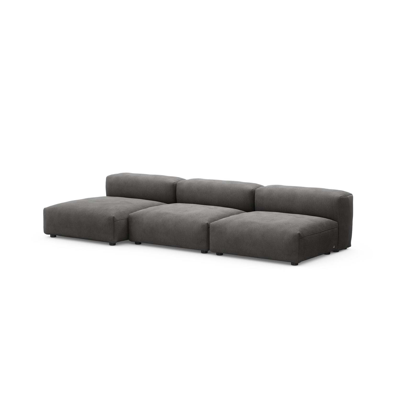 Three Seat Sofa L Cord Velours Dark Grey