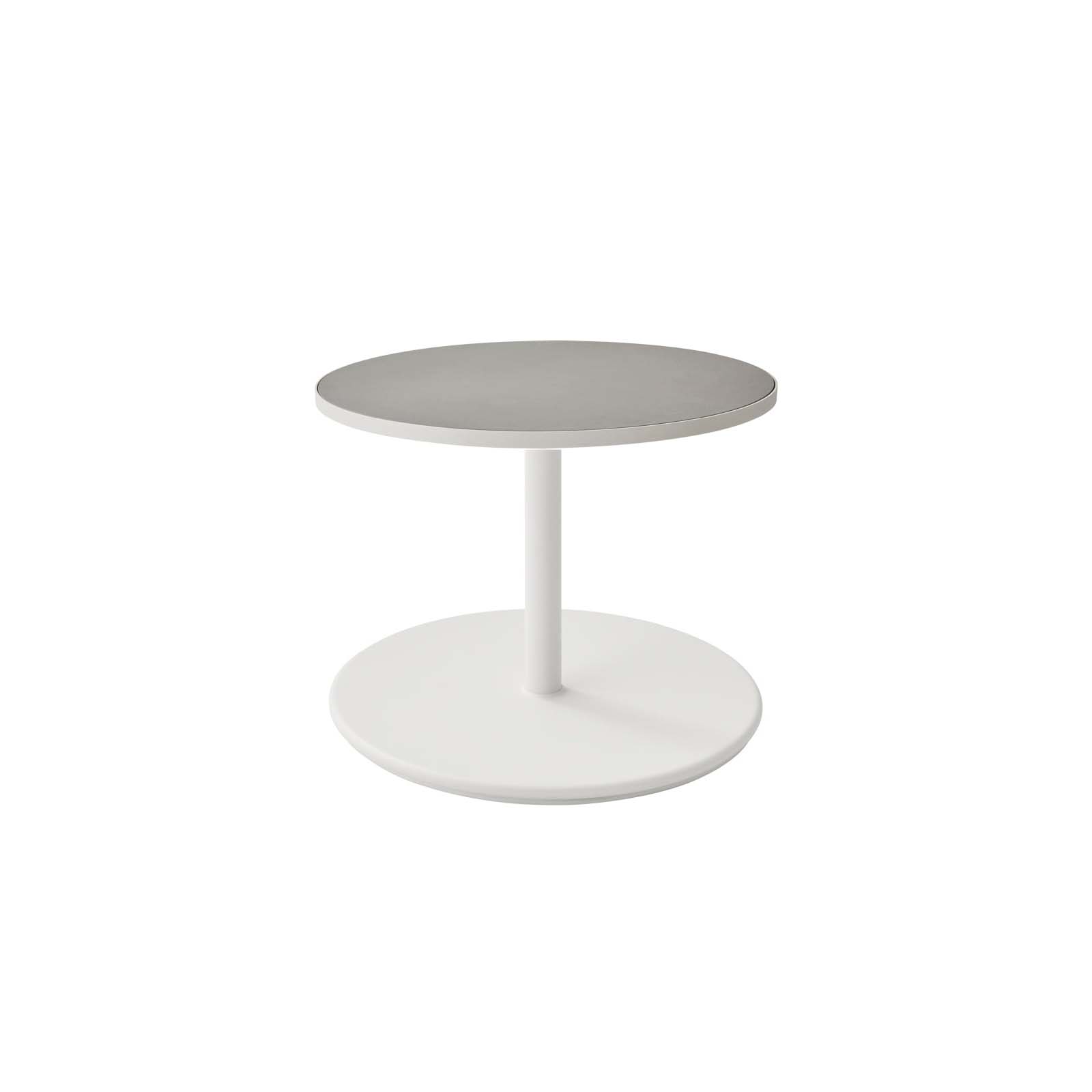 Go Couchtisch groß Durchmesser 60 cm aus Aluminium in White mit Tischplatte aus Ceramic in White