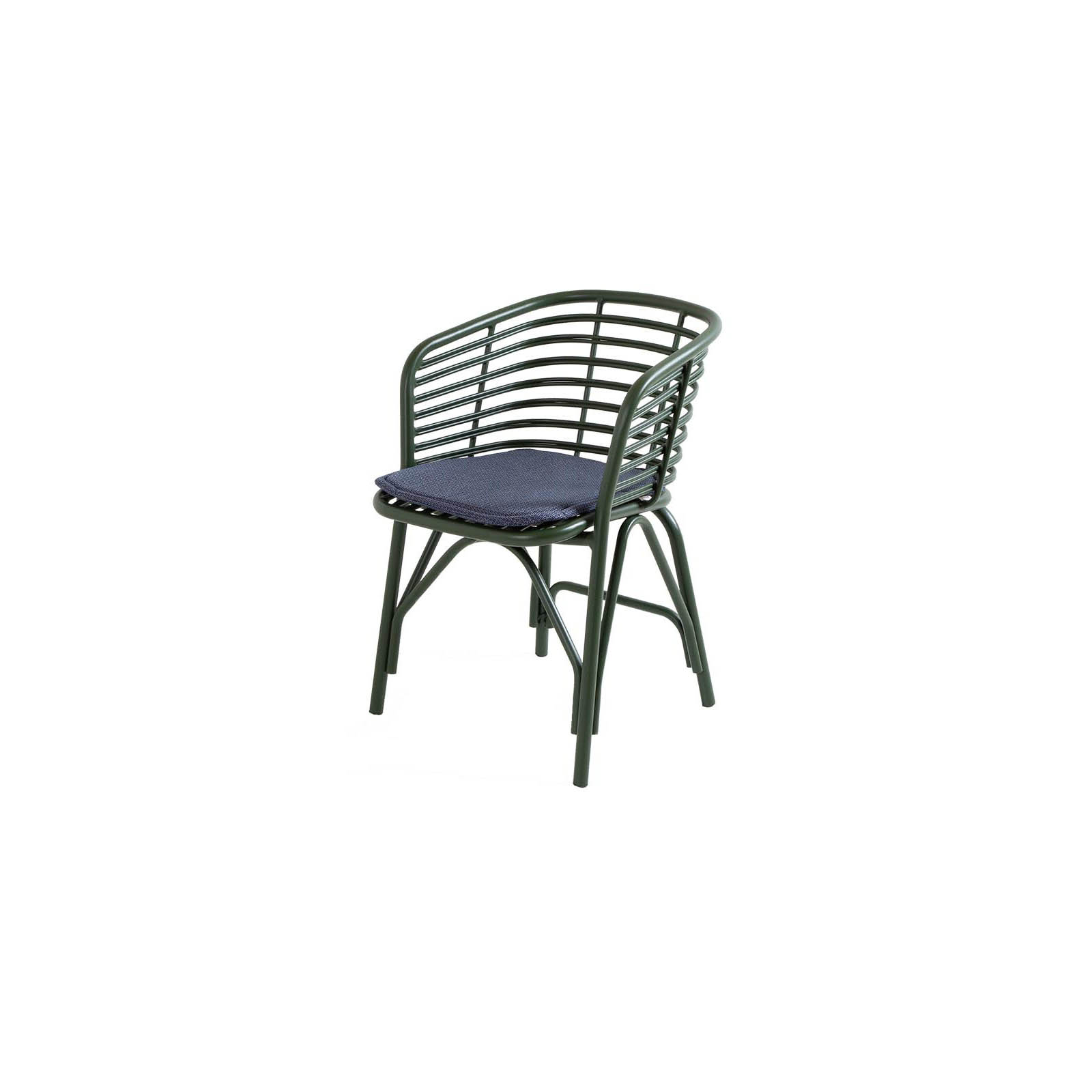 Blend Stuhl aus Aluminium in Dark Green mit Kissen aus Cane-line Link in Blue