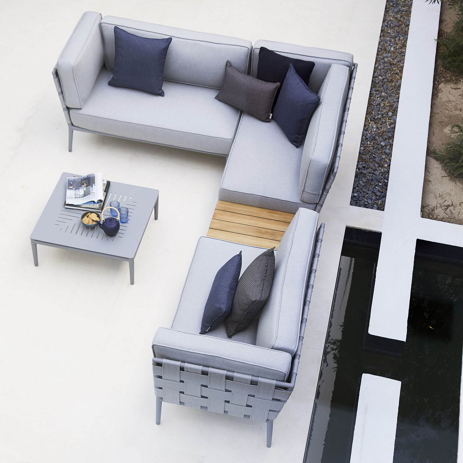 Conic 2-Sitzer Sofa-Modul rechts aus Cane-line AirTouch mit QuickDry in Light Grey