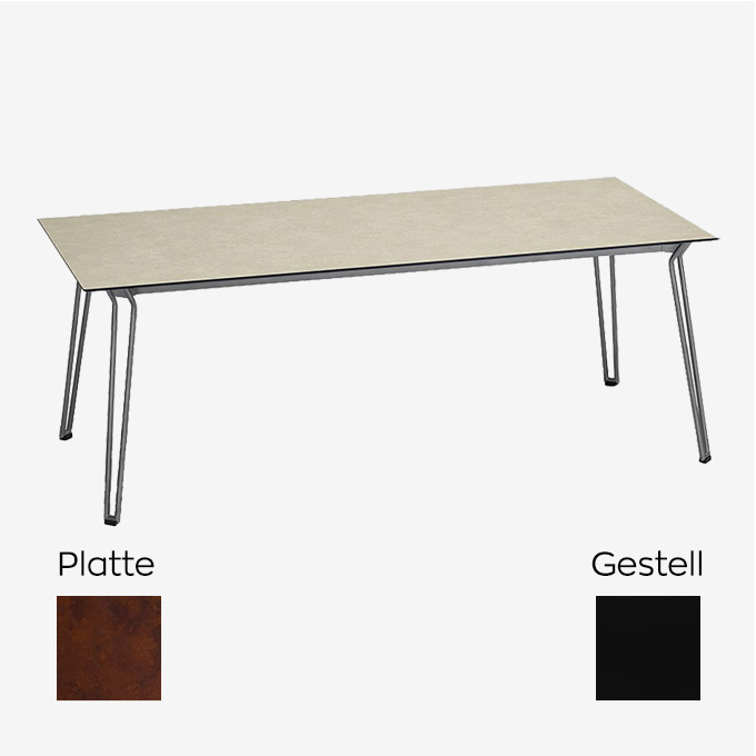 Slope Tisch Rechteckig in 200 x 90cm, Gestell in Schwarz, Tischplatte in Corten