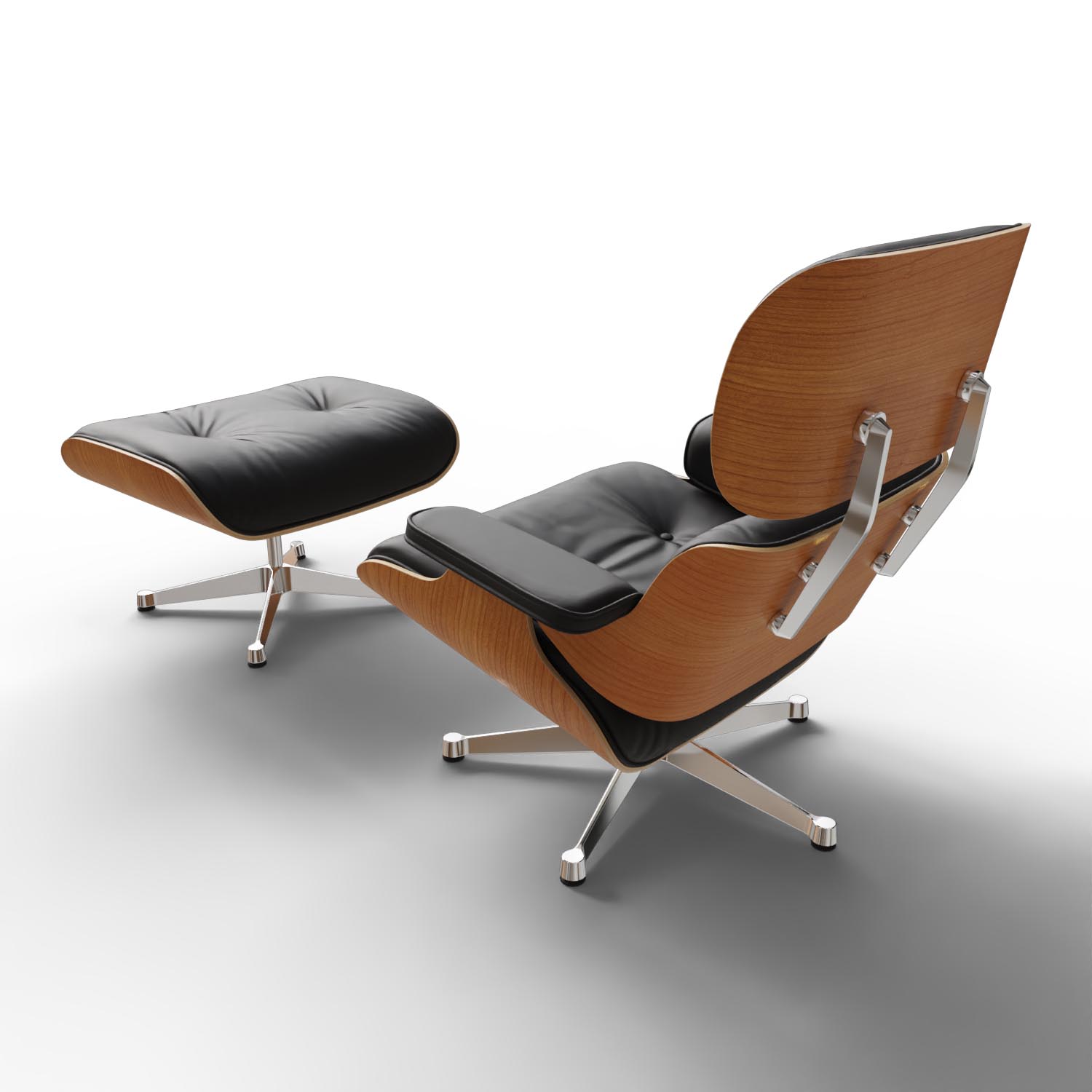 Lounge Chair und Ottoman 41213300 Amerikanischer Kirschbaum Gestell schwarz Leder in Chocolate