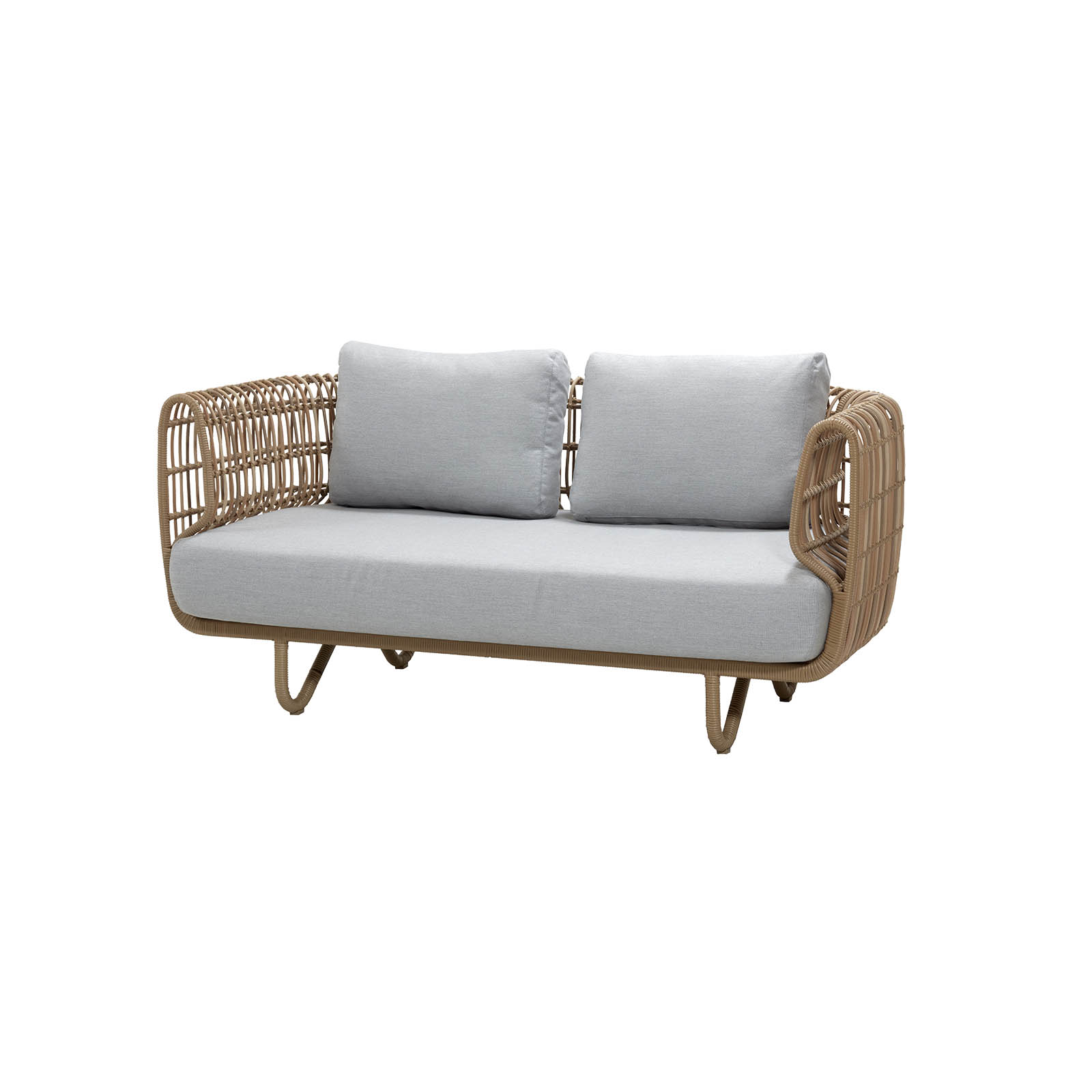 Nest 2-Sitzer Sofa aus Cane-line Weave in Natural mit Kissen aus Cane-line Natté in Light Grey