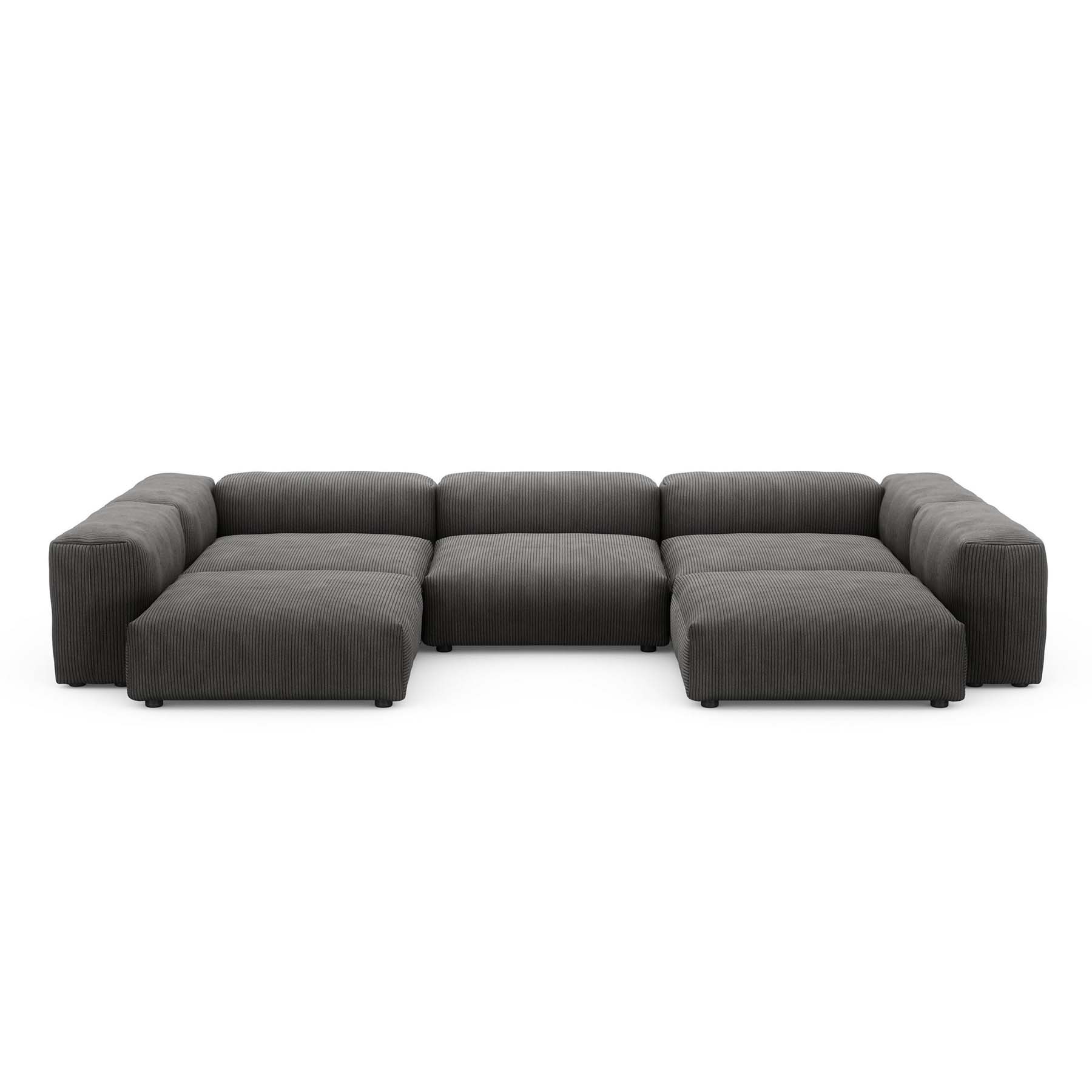 U-Shape Sofa L Cord Velours Dark Grey